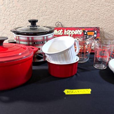 Red Dutch Oven, Plaid Slow Cooker & Kitchen Essentials