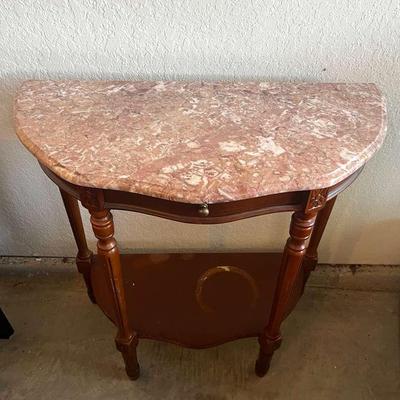 Rose-Colored Stone Top and Wooden Entry Table 