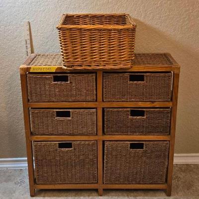Wooden 6-drawer Wicker Storage Basket Accent and additional Wicker basket 


