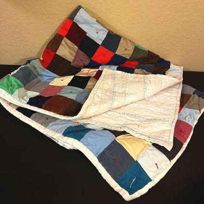 Multicolored Squares Handmade Machine Stitched Quilt (60" X 71")