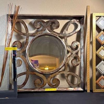 Contemporary Mixed Metal Mirrors and Glass Vase