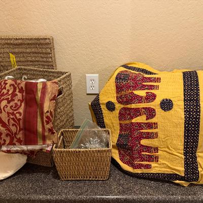 Vibrant Master Suite Starter Set: World Market Queen Comforter, Wicker Hamper & Shower Decor Sets