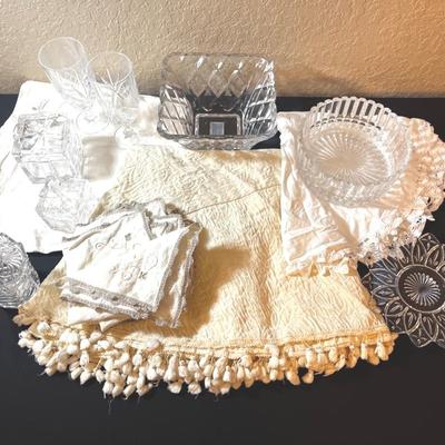 Classic Embroidered Table Linens + Crystal/Glassware 