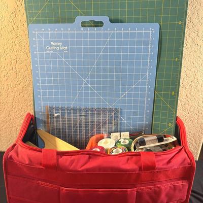 Husqvarna/Viking Sewing Machine Tote w/ Miscellaneous Sewing Supplies