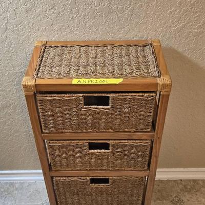 Wooden 3-drawer Wicker Storage Basket Accent
