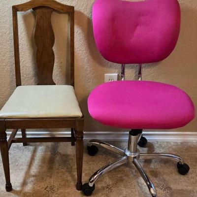 Pink modern office/vanity chair & Vintage dining table chair
