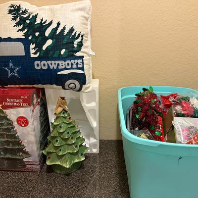 Nostalgic Light Up Christmas Tree, Pillow Decor, & Christmas Mystery Lot