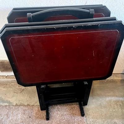 Set of Folding TV Trays – Mahogany Finish