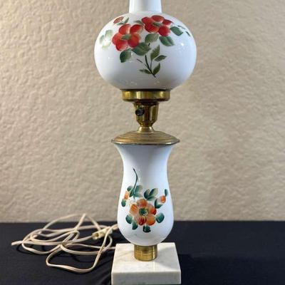 Vintage Floral Hand-Painted Milk Glass Lamp