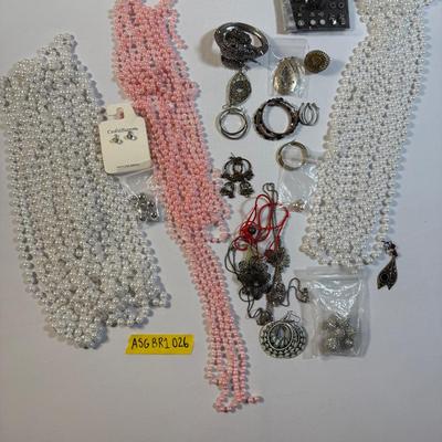 Costume Jewelry Lot 5 And Plastic Pearls
