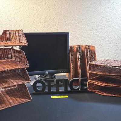 Dell Monitor + Wicker/Metal Office Organizers
