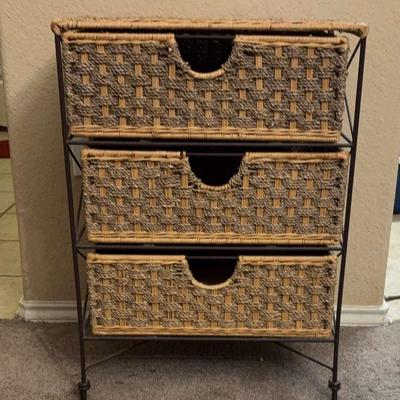 Iron & Wicker Side Table with Drawers