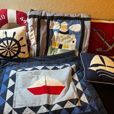 Nautical Theme Bed Set w/Hand Stitched Quilt and Matching Accessories