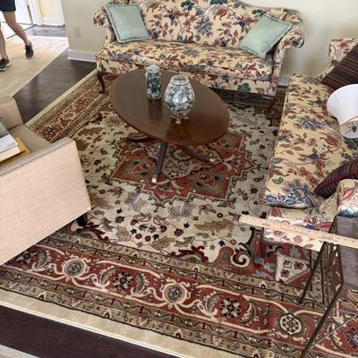 Couches, chair, rug (coffee table is sold)