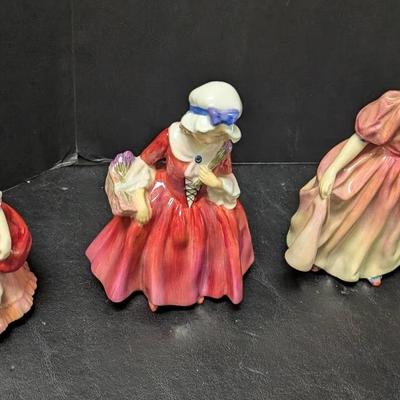 Royal Doulton Vintage Hand-Painted Porcelain Figurines – Set of 3 Victorian Ladies, 5–6” Tall