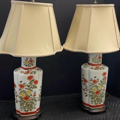 Pair of Vintage Ceramic Floral Lamps