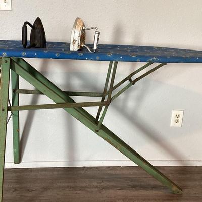 Cast Metal Irons/Wood Ironing Board