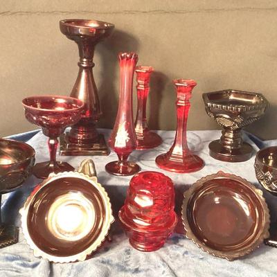 Fenton Ruby Red Swung Bud Vase/Viking Ruby Red Georgian Honeycomb Fairy Lamp/Others
