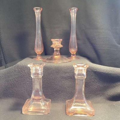 Pink Glass Candle Holders/Vases 