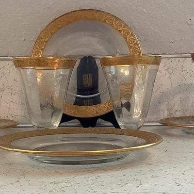 Cambridge Footed Glass – Rose Point Etch w/ Gold Encrusted Rim
