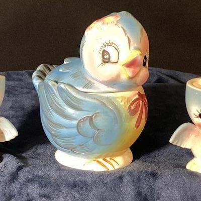 E.S.D Japan Blue Bird Sugar & Egg Cups 1940-1950
