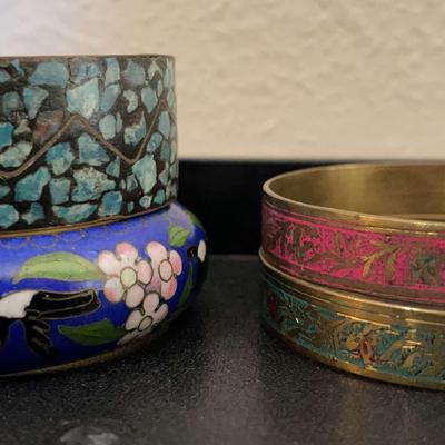 Brass Indian Mosaic, Cloisonne, & Other Bangles 