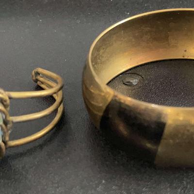 Seafoam Jasper Cuff & Brass Bangle Bracelets 