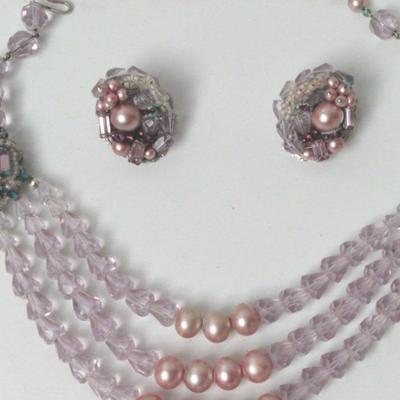 Vintage Lavender Necklace & Cluster Earrings 