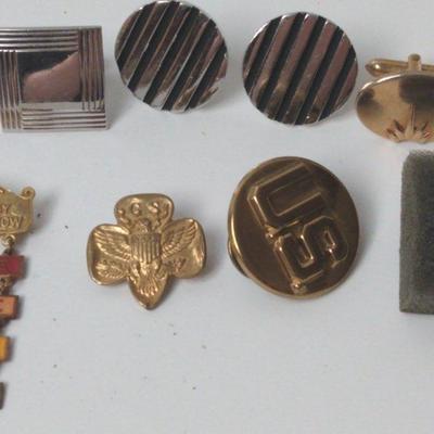 Collection of Vintage Military and Service Pins with Cufflinks