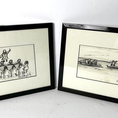 Robert Mayokok Signed Original Inuit Drawings - Framed 9x12”