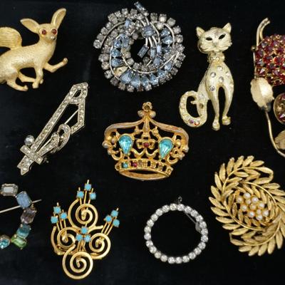 Vintage Brooches Including Austrian Crystal