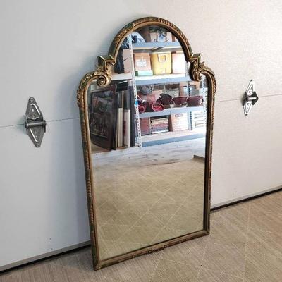 Vintage Wall Mirror - Gilt & Green Painted Wood Frame 40x24”