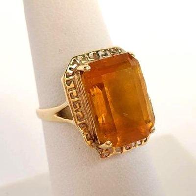 14K Gold Yellow Topaz Cocktail Ring  - Size 6.25