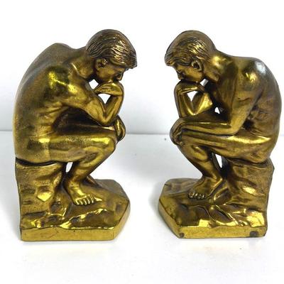 Original 1920s Art Deco Brass Ronson “The Thinker” 8" Bookends