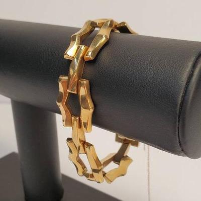 14K Gold Modernist Geometric Link Bracelet, Hollow - 7.25" 