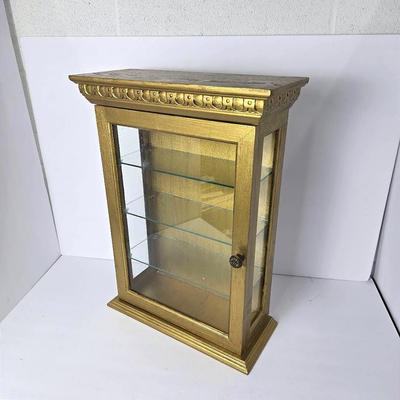 Gold Painted Wood Display Wall Cabinet - 13x6x18”