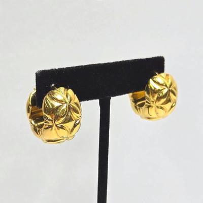 14K Gold Floral Puffed Hoop Earrings, Hollow - .75" Dia