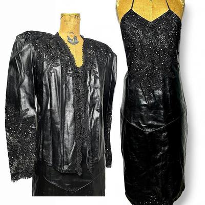 Vintage Leather & Lace Dress and jacket 2-Piece Set   