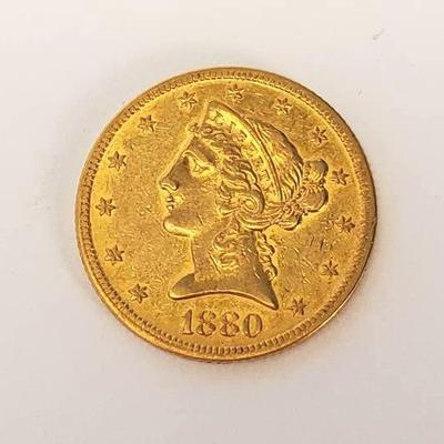 1880 Liberty Head $5 Gold Half Eagle Coin