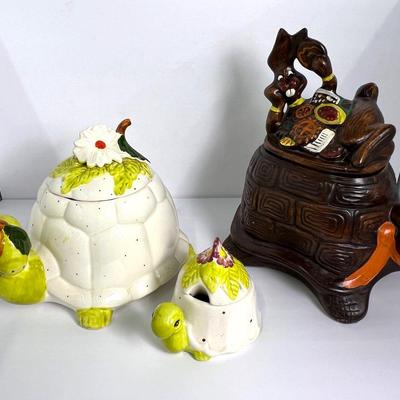 Vintage 1970s Tortoise & Hare & Turtle Cookie Jars