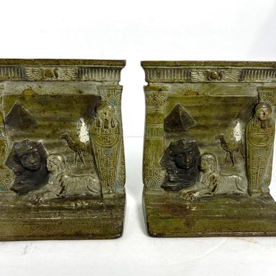 Antique Egyptian Revival Judd Cast Iron Bookends - 5.5”h