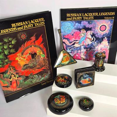Russian Lacquerware Trinket Boxes, Some Artist Signed, Plus Reference Books By Lucy Maxym