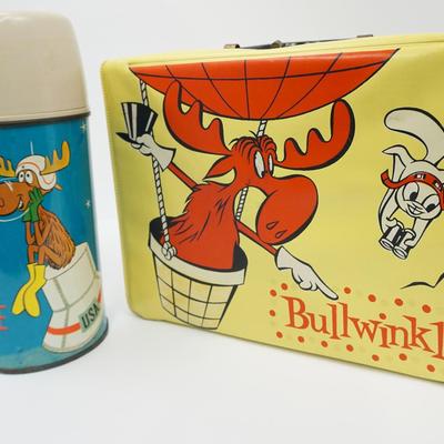 Vintage 1960s Bullwinkle & Rocky Vinyl Lunchbox & Thermos