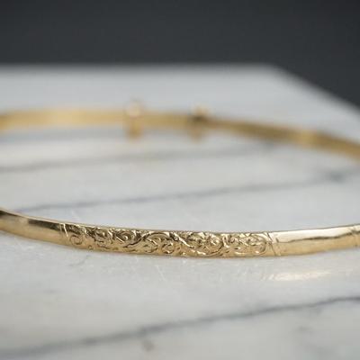 14K Gold Squeeze Bangle - 3" Wide