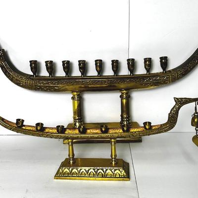 Vintage Brass Candleholders, Suphannahong Dragon Gondolas – 9-Light (32") & 7-Light (20")