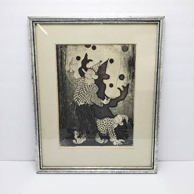 John Armstrong Signed & Numbered Clown Print - Framed 18x15”