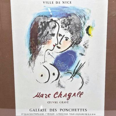 Marc Chagall “Oeuvre Grave” Exhibition Poster 12.5x9.5” In 20x16” Frame