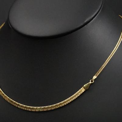 14K Gold 2.2mm Woven Link Necklace With Central 3.7mm Engraved Panel Accent - 16"