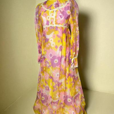 Vintage Psychedelic Floral Maxi Dress 