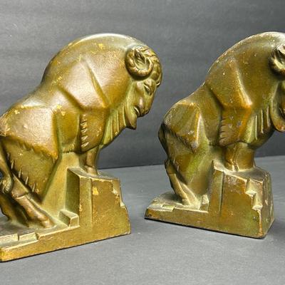 Art Deco Mountain Goat Bookends - 7”h
